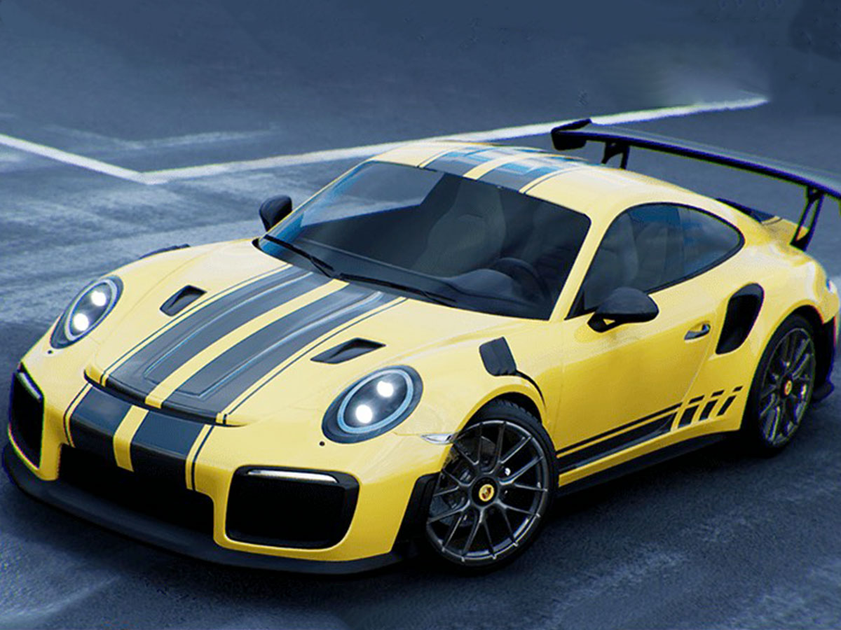Autofolierung mit Sportdesign Porsche gelb